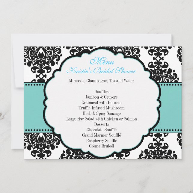 Invitation Menu pour les Damas de Fête de l'mariée bleue (Devant)