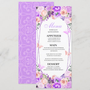 Invitation Menu Quinceanera Floral Rose & Purple
