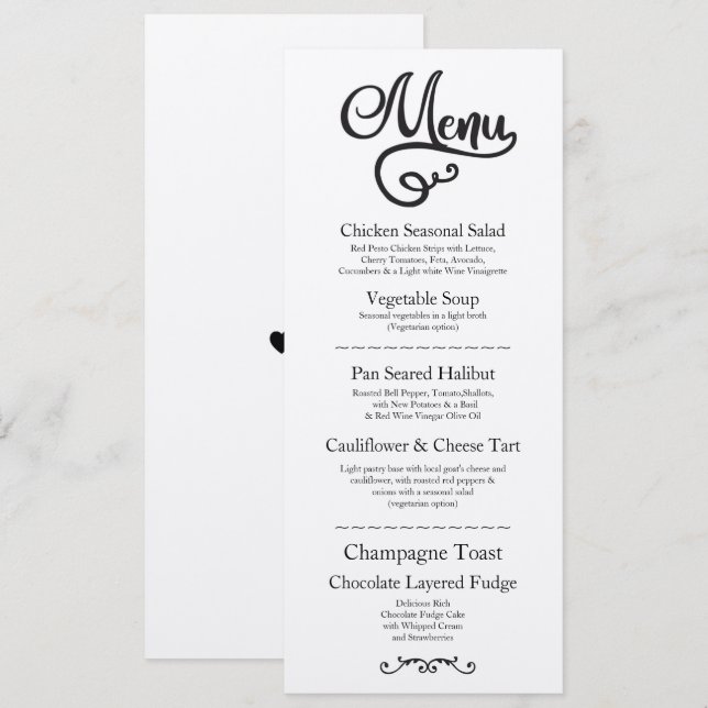 Invitation Menu Réception de Mariage Élégant Kraft Script (Devant / Derrière)