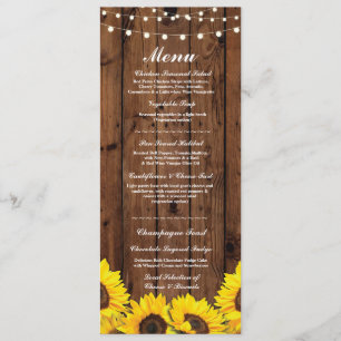 Invitation Menu Réception de Mariage Rustique Bois Tournesols