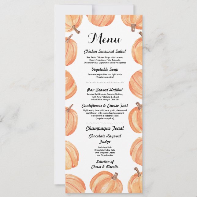 Invitation Menu Réception de Mariage Rustique Citrouille Cart (Devant)