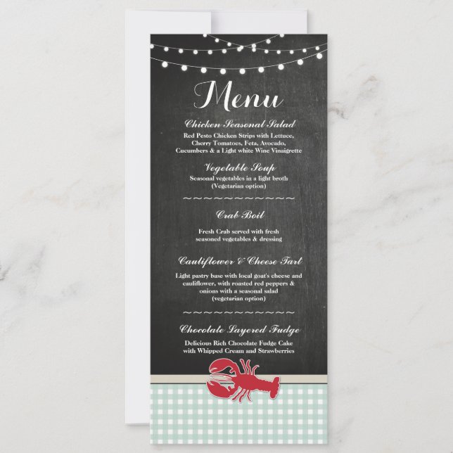 Invitation Menu Réception Mariage Crawfish Boil Lobster Beach (Devant)