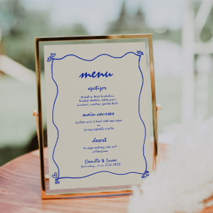 Invitation Menu Rétro à la main Whimsical Blue Mariage
