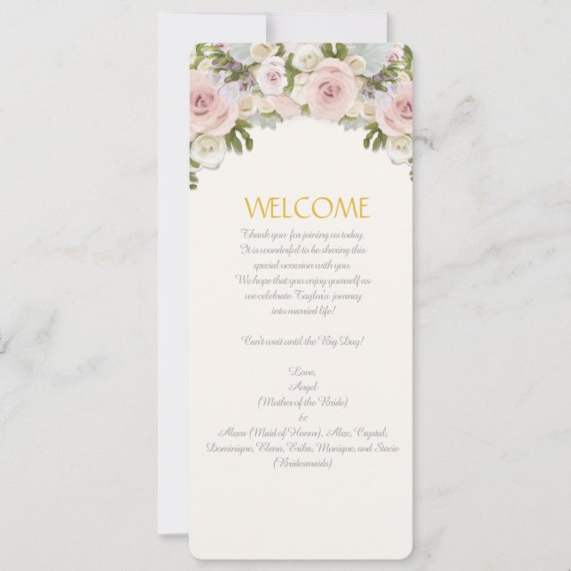 Invitation Menu Rose Succulente Romantique Florale Mariage (Devant)