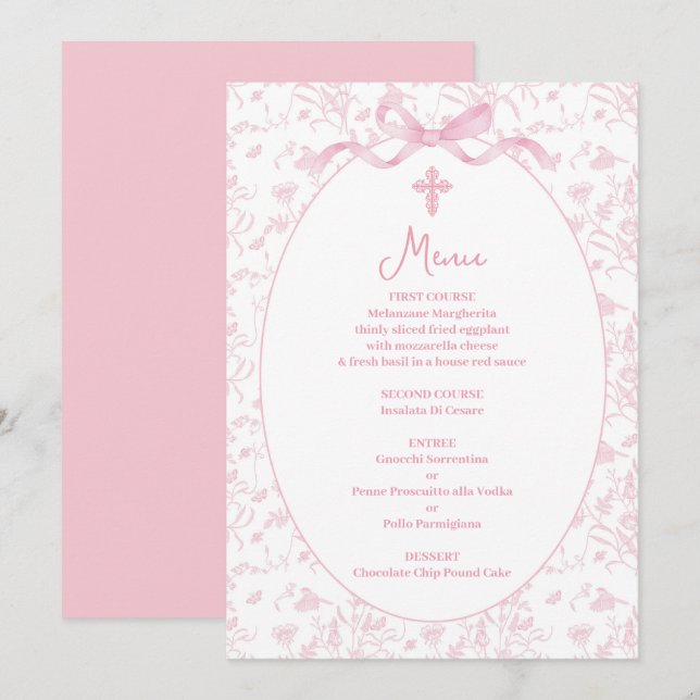 Invitation Menu rose toile (Devant / Derrière)