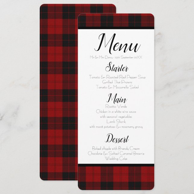 Invitation Menu Rouge et noir Plaid (Devant / Derrière)