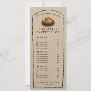 Invitation Menu rustique ou boulanger de liste de prix