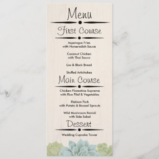 Invitation Menu Rustique Succulent Mariage Réception Menu