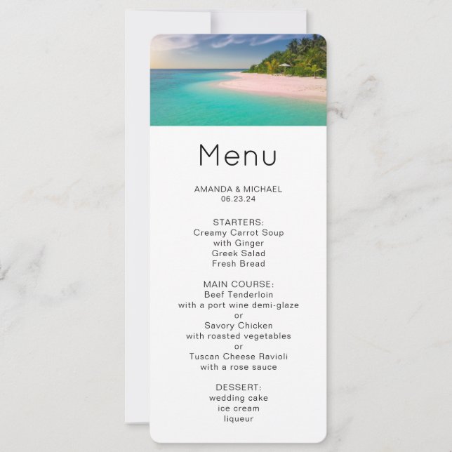 Invitation Menu Scénique de Plage Tropicale Océan Aquamarine (Devant)