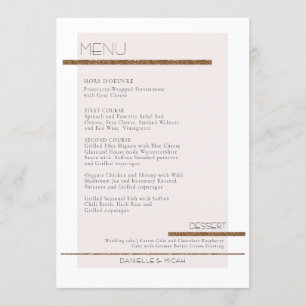 Invitation Menu Simple Minimal Moderne Blanche Pink Gold Whit