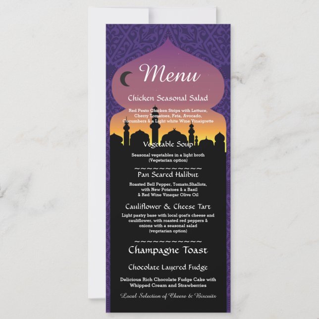 Invitation Menu Soirée Nuit Arabe Réception de Mariage (Devant)