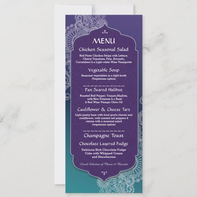 Invitation Menu Style de Henna Fête de Bijoux Mariage Récepti (Devant)