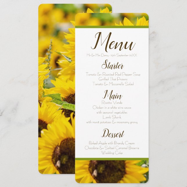 Invitation Menu Sunflower (Devant / Derrière)