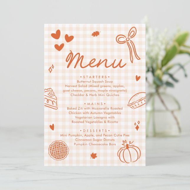 Invitation Menu Tartelette Mignonne Dessinée à la Main Orange (Debout devant)