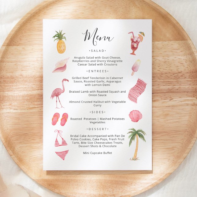 Invitation Menu Thème Plage Aquarelle (Créateur téléchargé)
