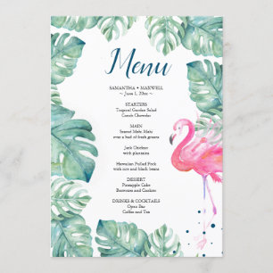 Invitation Menu tropical de Flamant rose d'aquarelle