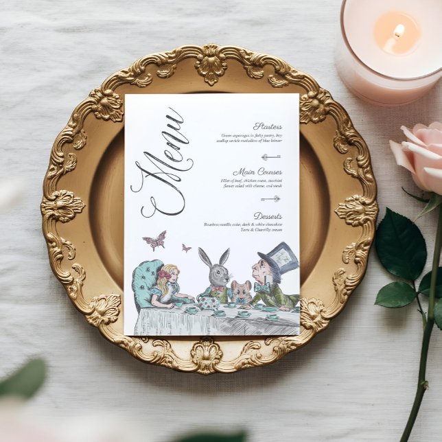 Invitation Menu vintage Alice in Wonderland Tea Party (Vintage Alice in Wonderland Tea Party Menu Invitation)