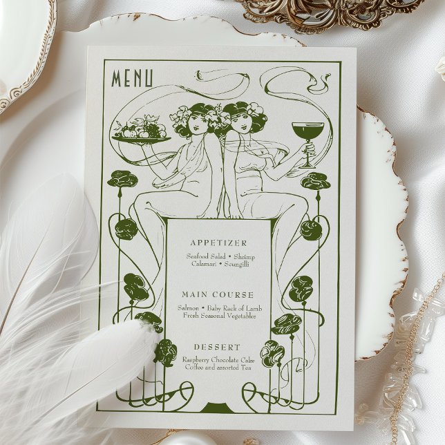 Invitation Menu Vintage Sage Vert Vert Art Nouveau (Créateur téléchargé)