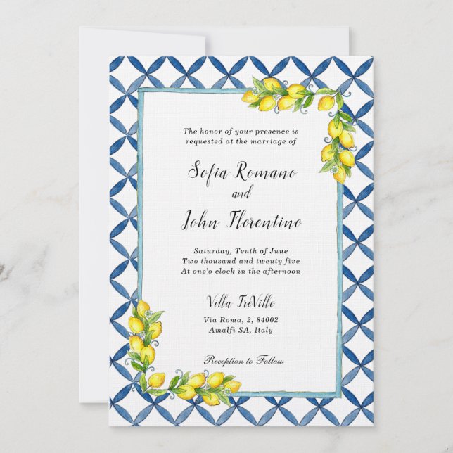 Invitation Menus italiens et motif citron (Devant)