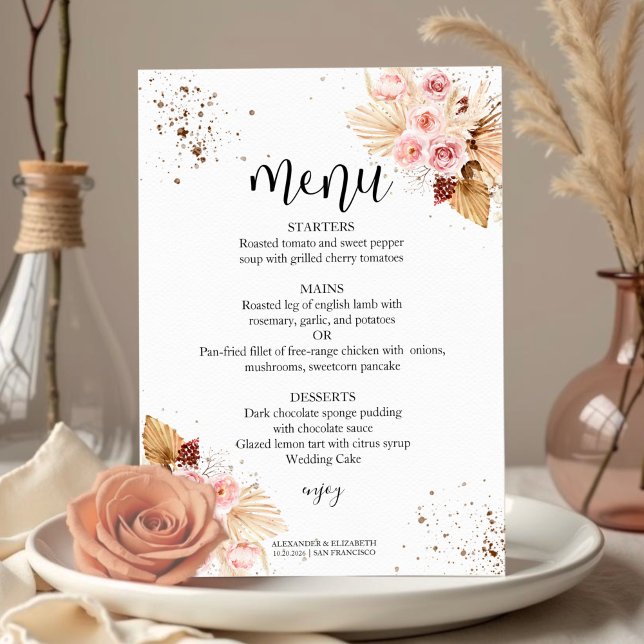 Invitation Menus Mariage aquarelle | Parties scintillant flor (Créateur téléchargé)