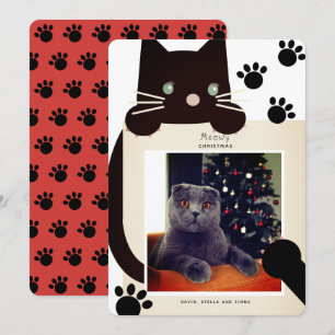 Invitation Meowny Christmas Black Cat White Photo Holiday Car