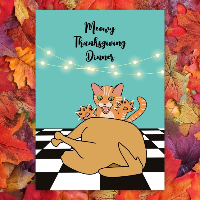 Invitation Meowsgiving Dîner Dîner Drôle Drôle Drôle Cartoon  (Créateur téléchargé)