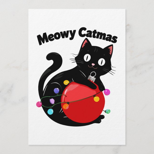 Invitation Meowy Catmas - Chat avec ornement de Noël (Devant)