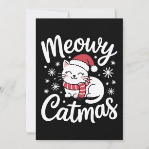 Invitation Meowy Catmas Noël Chapeau Écharpe de Santa Xmas po