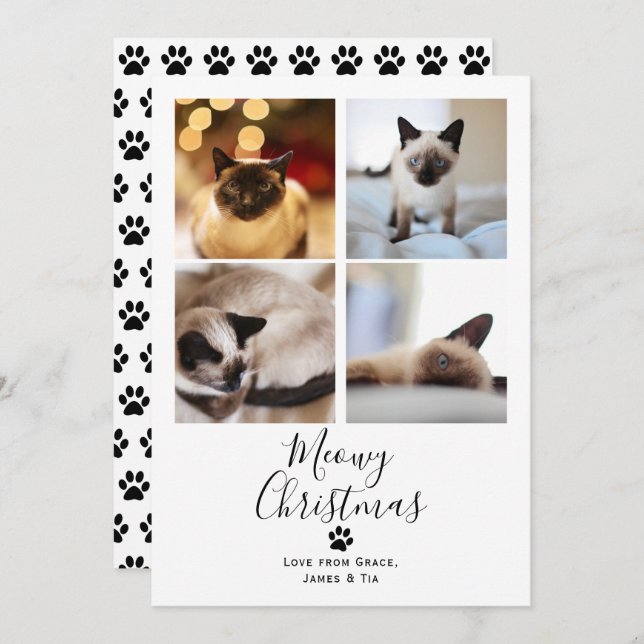 Invitation Meowy Christmas Pet Cat Christmas Card (Devant / Derrière)