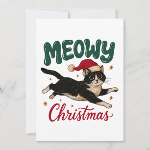 Invitation Meowy Noël Chat Smoking Wearing Chapeau