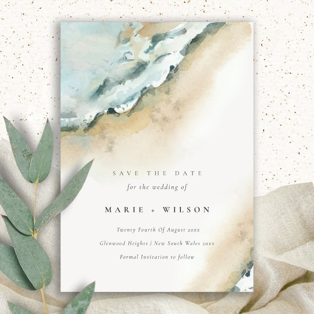 Invitation Mer Côtière Vagues Plage De Sable Économisez La Da (Créateur téléchargé)