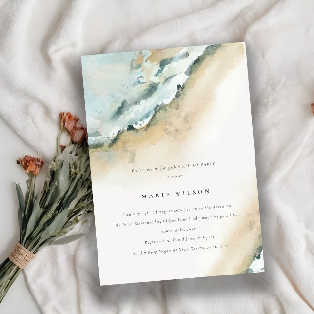 Invitation Mer Côtière Vagues plage de sable N'importe quel â (Créateur téléchargé)