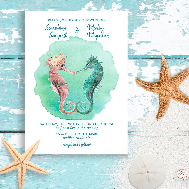 Invitation Mer d'amour | Mariage Whimsical Seahorse Beach (Créateur téléchargé)