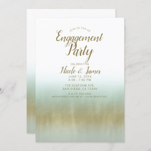 Invitation Mer Mer Or Blanc Elegant Beach Engagement Party