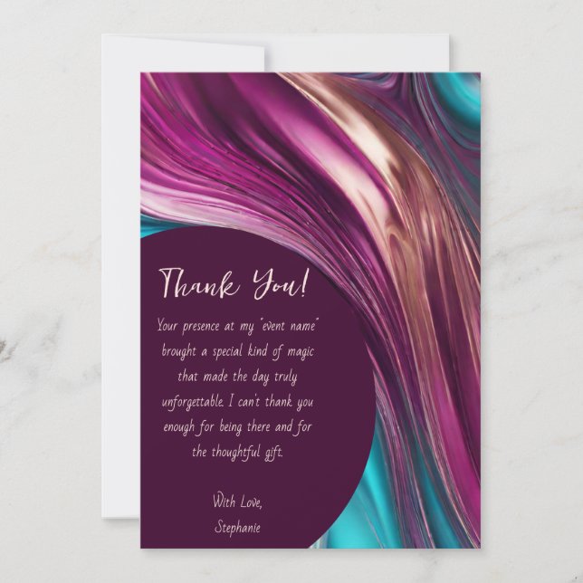 Invitation Merci-Abstrait moderne -Magenta Turquoise Gold- (Devant)