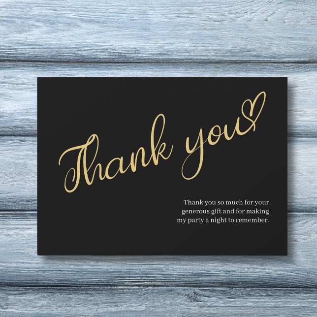 Invitation Merci Anniversaire (Black and gold birthday party thank you card.)