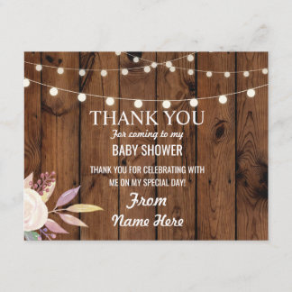 Invitation Merci Baby shower Fille Fleur Bois Rose Floral