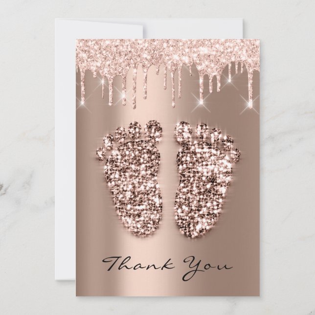 Invitation Merci Baby shower pieds Parties scintillant Rose D (Dos)