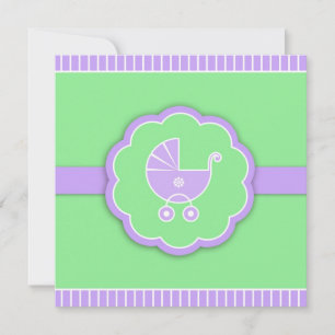 Invitation Merci Baby shower poussette Green Flat Card