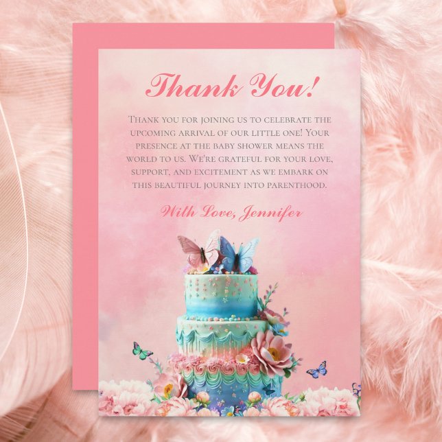 Invitation Merci Belles papillons jumeaux Baby Cake (Sweet twins, butterfly-themed, invite joy, a fluttering delight. Thank you for coming note cards.)