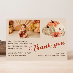 Invitation Merci Boho Photo Automne Citrouille Baby Shower