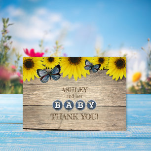 Invitation Merci de Baby shower de tournesol rustique