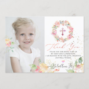 Invitation Merci de communion Rose