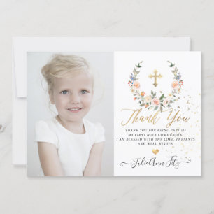 Invitation Merci de communion Rose Pastel