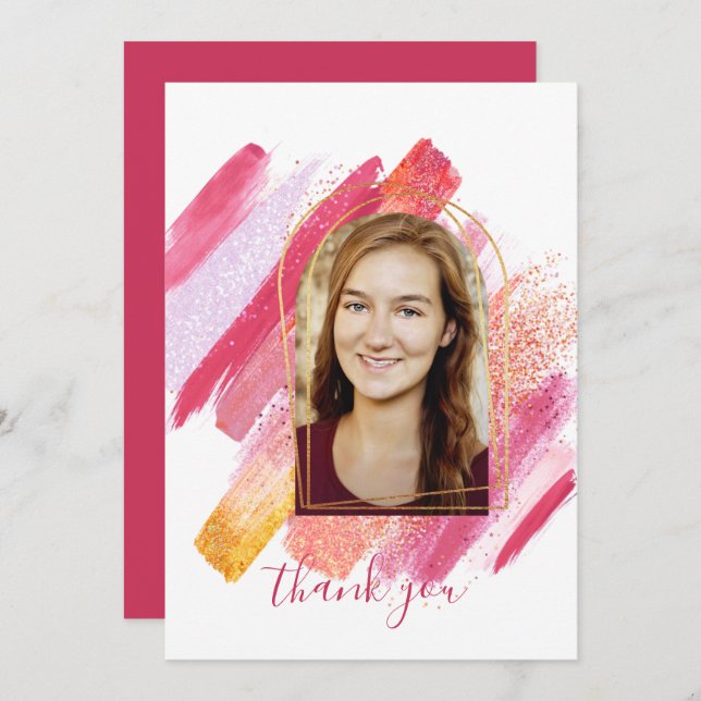 Invitation Merci de graduation moderne rose & or Arché Inv (Devant / Derrière)