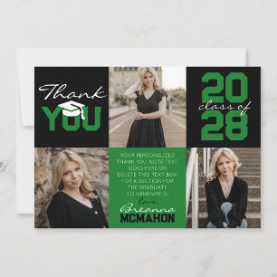 Invitation Merci de graduation photo Green & Black 3