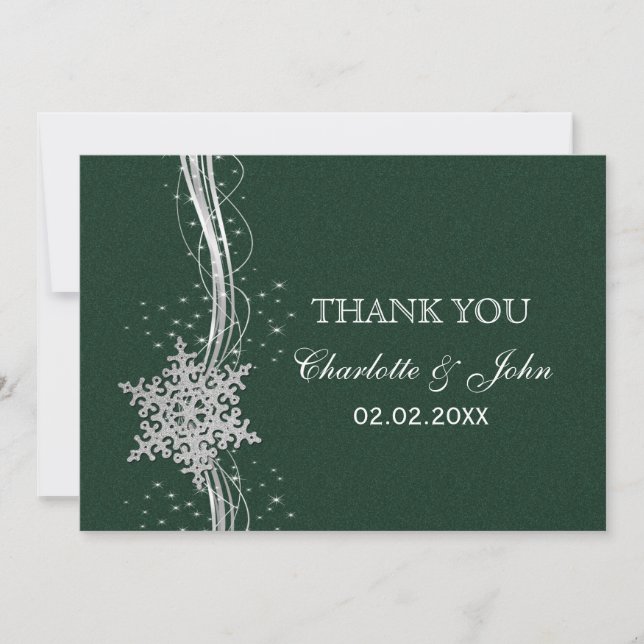 Invitation Merci de mariage d'hiver Silver vert (Devant)