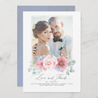 Merci de Mariage floral rose et bleu poussiéreux