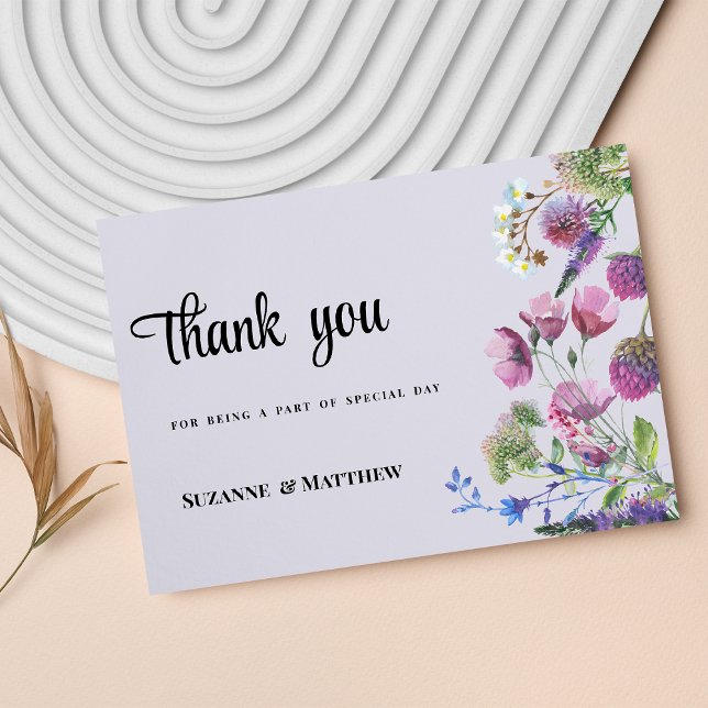 Invitation Merci de ressort fleur sauvage violet lavande (Lavender purple wildflower spring Thank You)