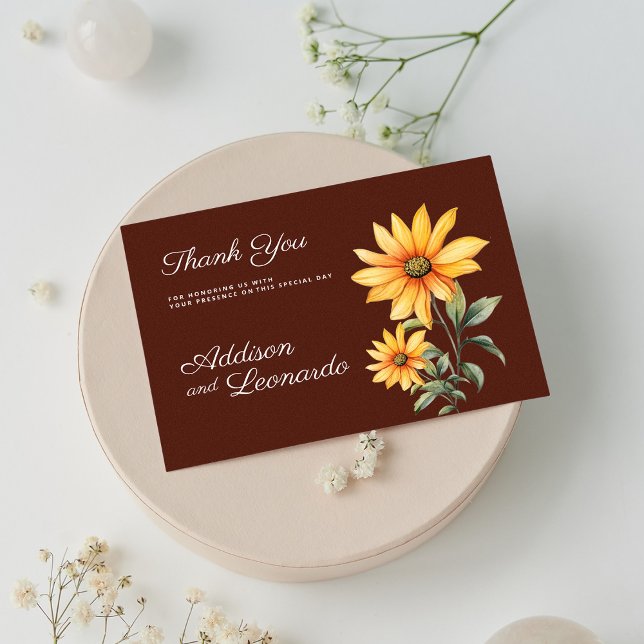 Invitation Merci de tournesol de menthe orange brun tourbé (Peaty brown orange mint sunflower Thank You )